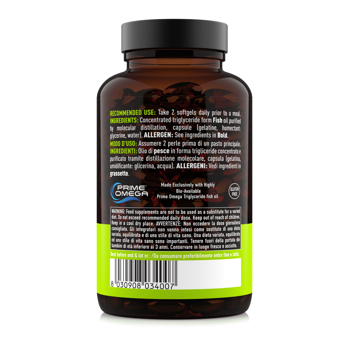 Retro barattolo Premium Omega-3 MyNatoo 120 perle con ingredienti e modalità di assunzione consigliata