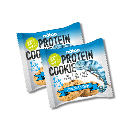 Protein Cookie Nätoo gusto Chocolate Chip Duo Pack – biscotti proteici con 22% di proteine, avena e gocce di cioccolato, senza olio di palma
