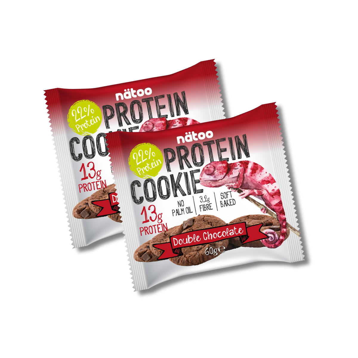 Protein Cookie Nätoo gusto Double Chocolate Duo Pack – biscotti proteici al doppio cioccolato con 22% di proteine e avena, senza olio di palma