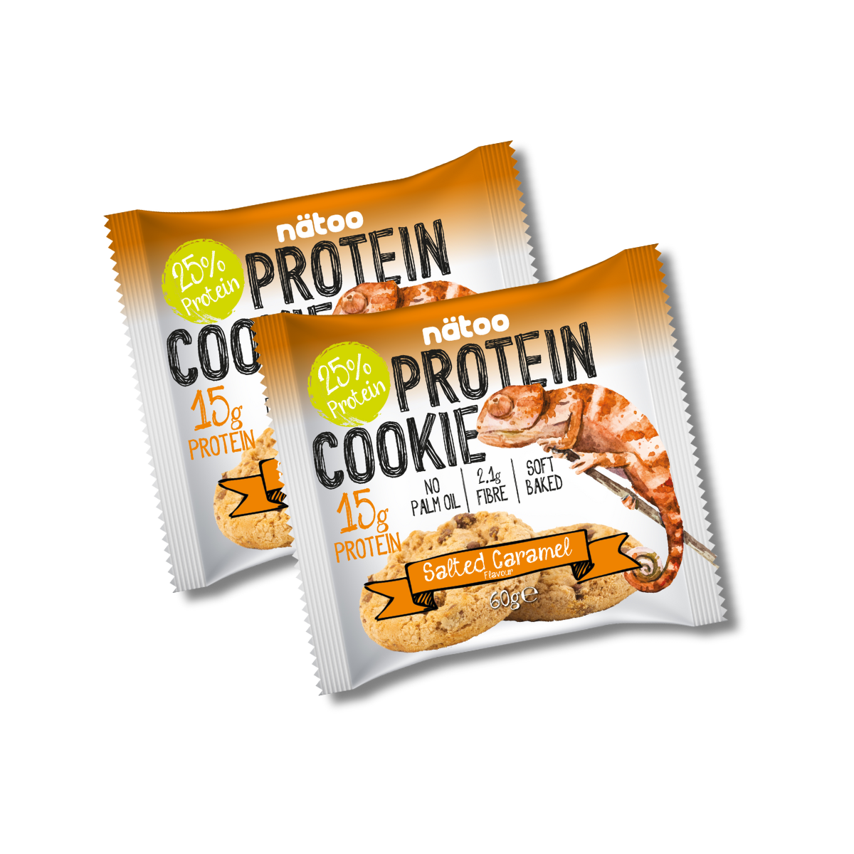 Protein Cookie Nätoo gusto Salted Caramel Duo Pack – biscotti proteici con 25% di proteine, gusto caramello salato, senza olio di palma