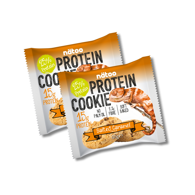Protein Cookie Nätoo gusto Salted Caramel Duo Pack – biscotti proteici con 25% di proteine, gusto caramello salato, senza olio di palma
