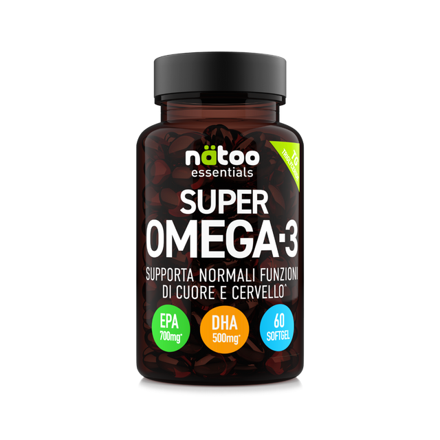 Super Omega-3 Nätoo 60 softgel in forma trigliceride, 700 mg EPA e 500 mg DHA per dose