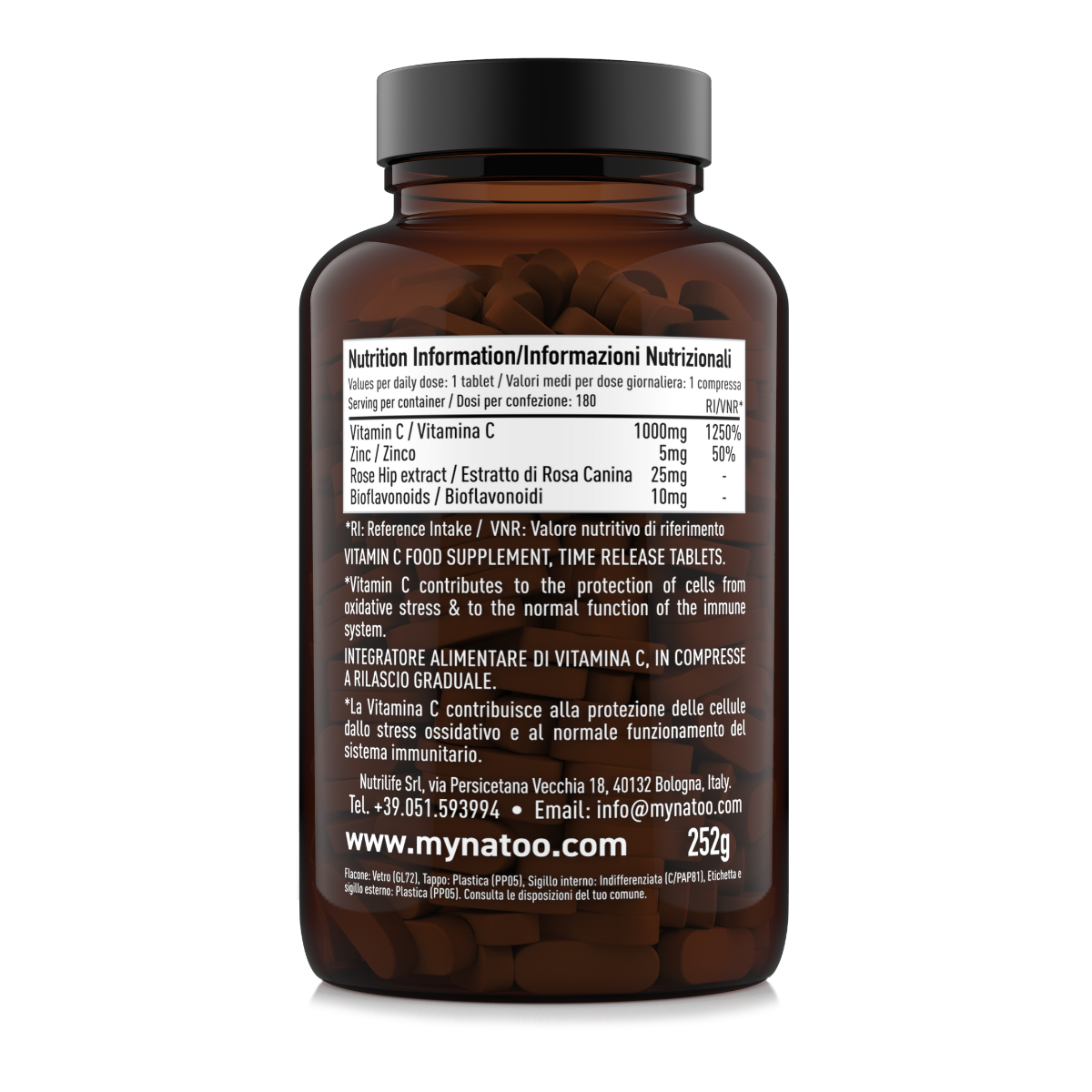 Etichetta Vitamina C Nätoo 180 compresse – informazioni nutrizionali e modo d’uso