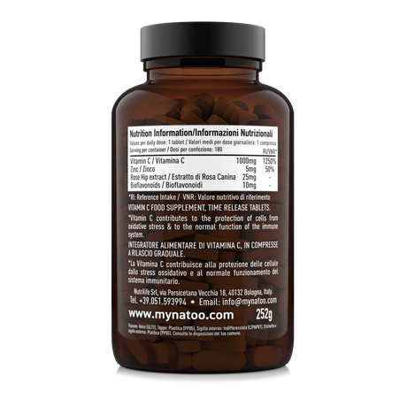 Etichetta Vitamina C Nätoo 180 compresse – informazioni nutrizionali e modo d’uso