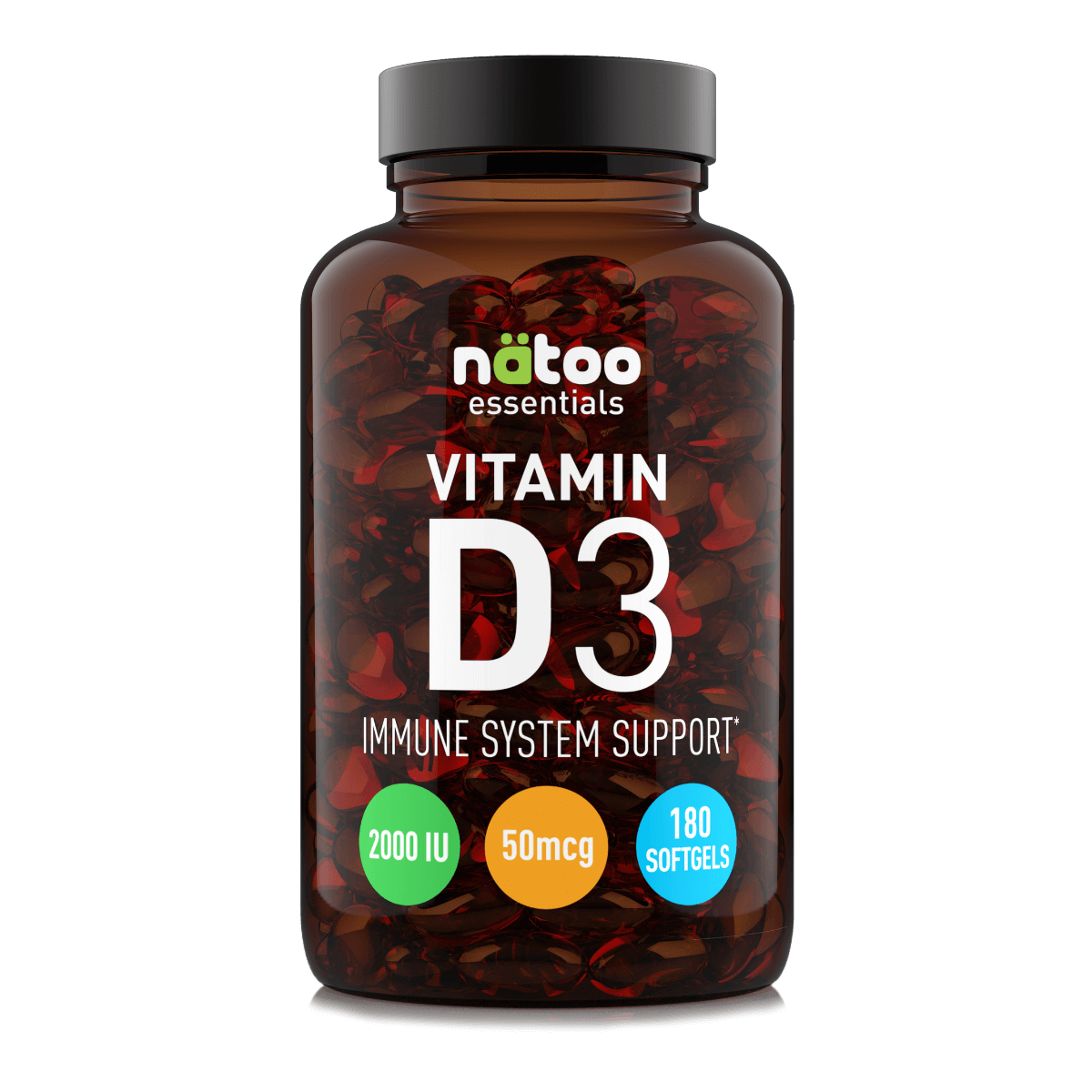 Integratore Vitamina D3 2000 UI Nätoo 180 perle in perle softgel per supporto di ossa, muscoli e difese immunitarie