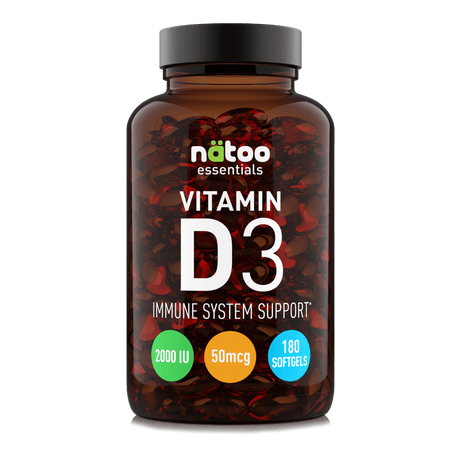 Integratore Vitamina D3 2000 UI Nätoo 180 perle in perle softgel per supporto di ossa, muscoli e difese immunitarie