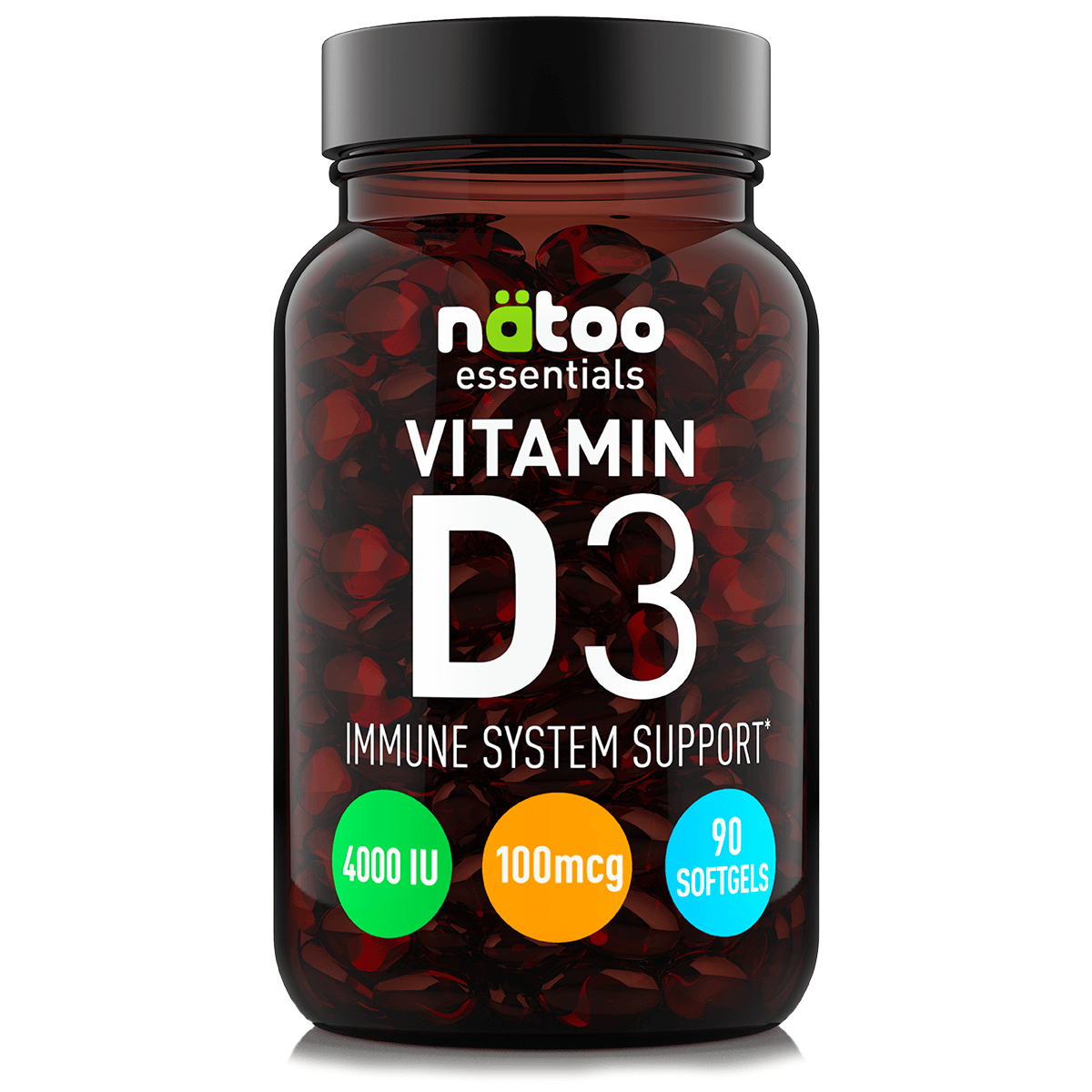 Integratore Vitamina D3 4000 UI Nätoo 90 perle in perle softgel ad alto dosaggio per ossa, muscoli e sistema immunitario