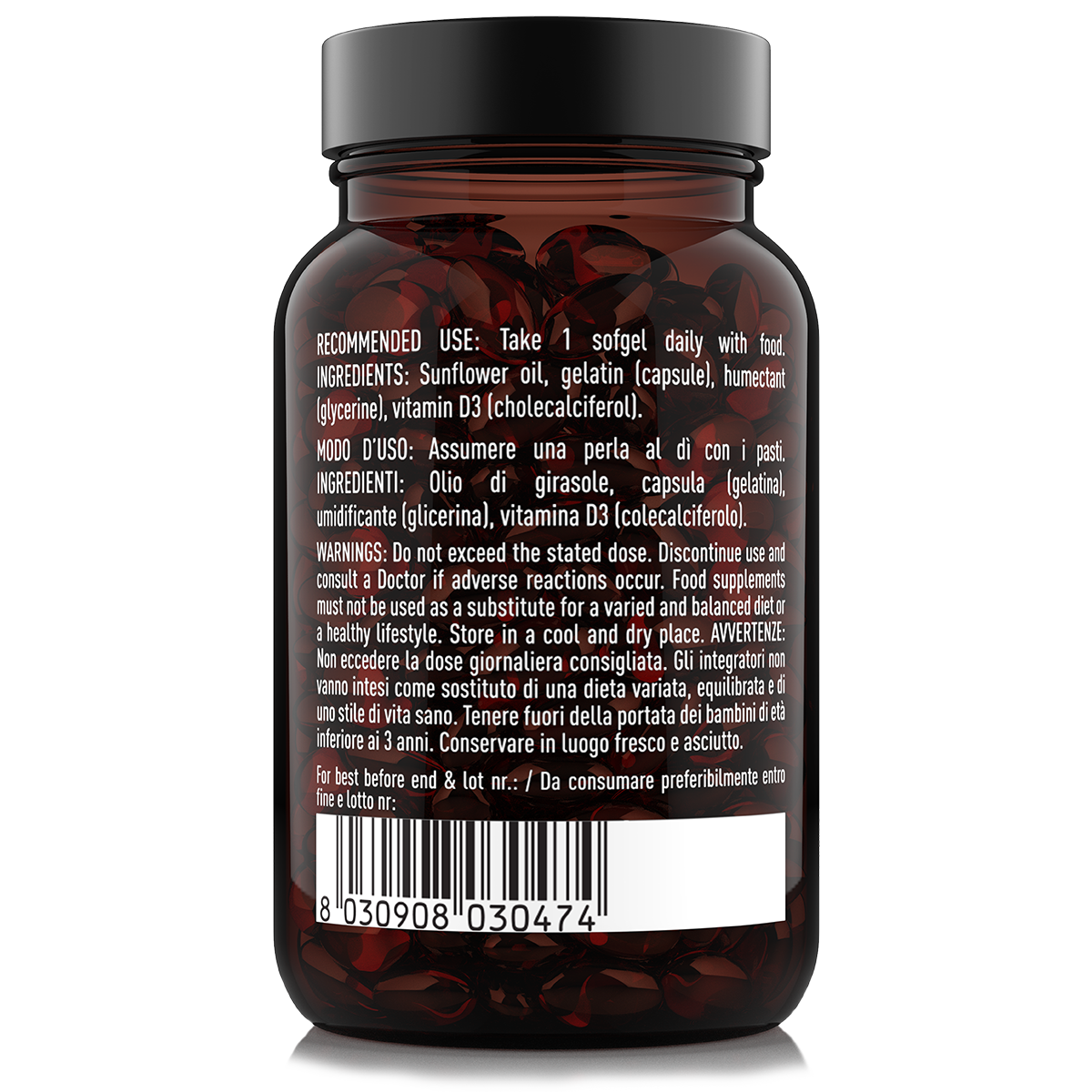 Retro confezione integratore Vitamina D3 4000 UI Nätoo 90 perle con ingredienti, modo d’uso e indicazioni di assunzione