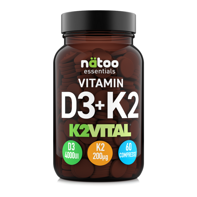 Barattolo di Vitamina D3 + K2 con K2VITAL DELTA Natoo – vista frontale