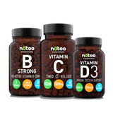 Pacchetto vitamine per stanchezza con Vitamina B Strong, Vitamina C a rilascio graduale e Vitamina D3 4000 UI