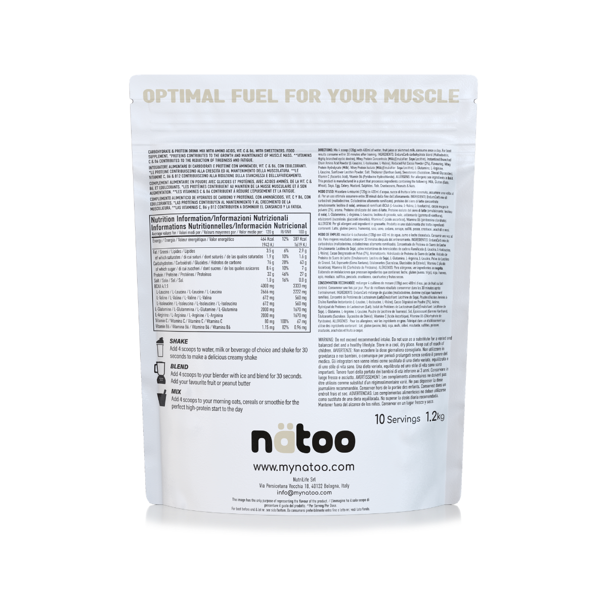 Whey Gainer Natoo Cookies and Cream tabella nutrizionale mass gainer proteine whey confezione retro